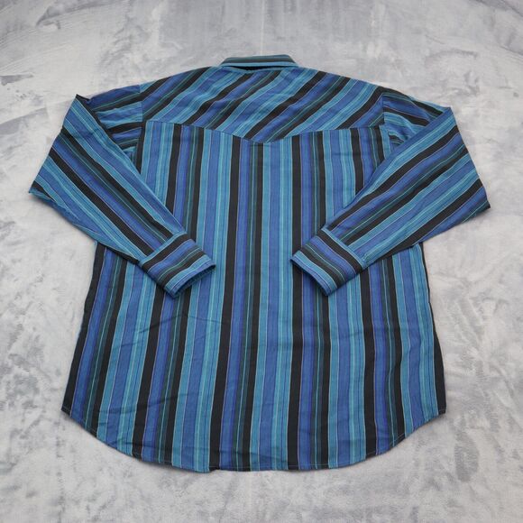Pryde Shirt Mens L Blue Pinstriped Western Pearl Snap Long Sleeve - Picture 13 of 16